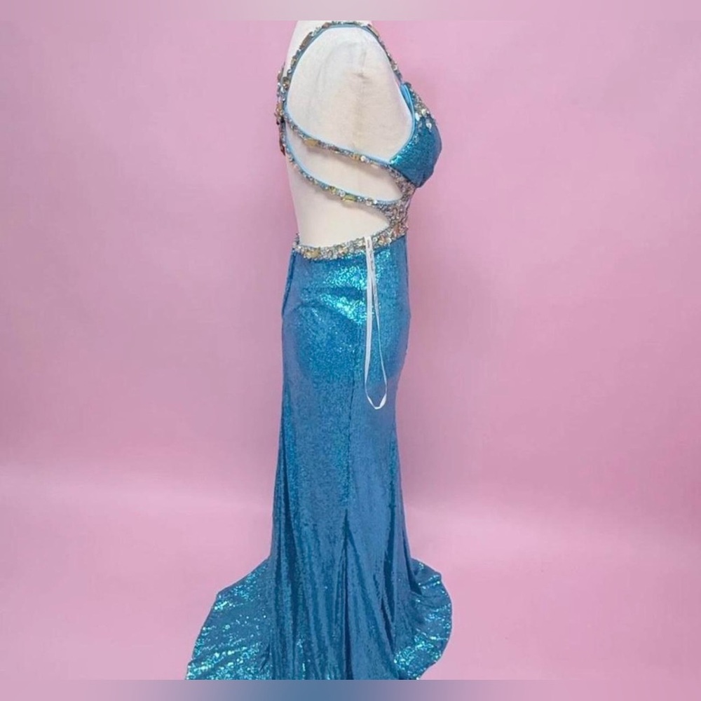 Rachel Allan Blue Sequin Gown - Picture 7 of 9